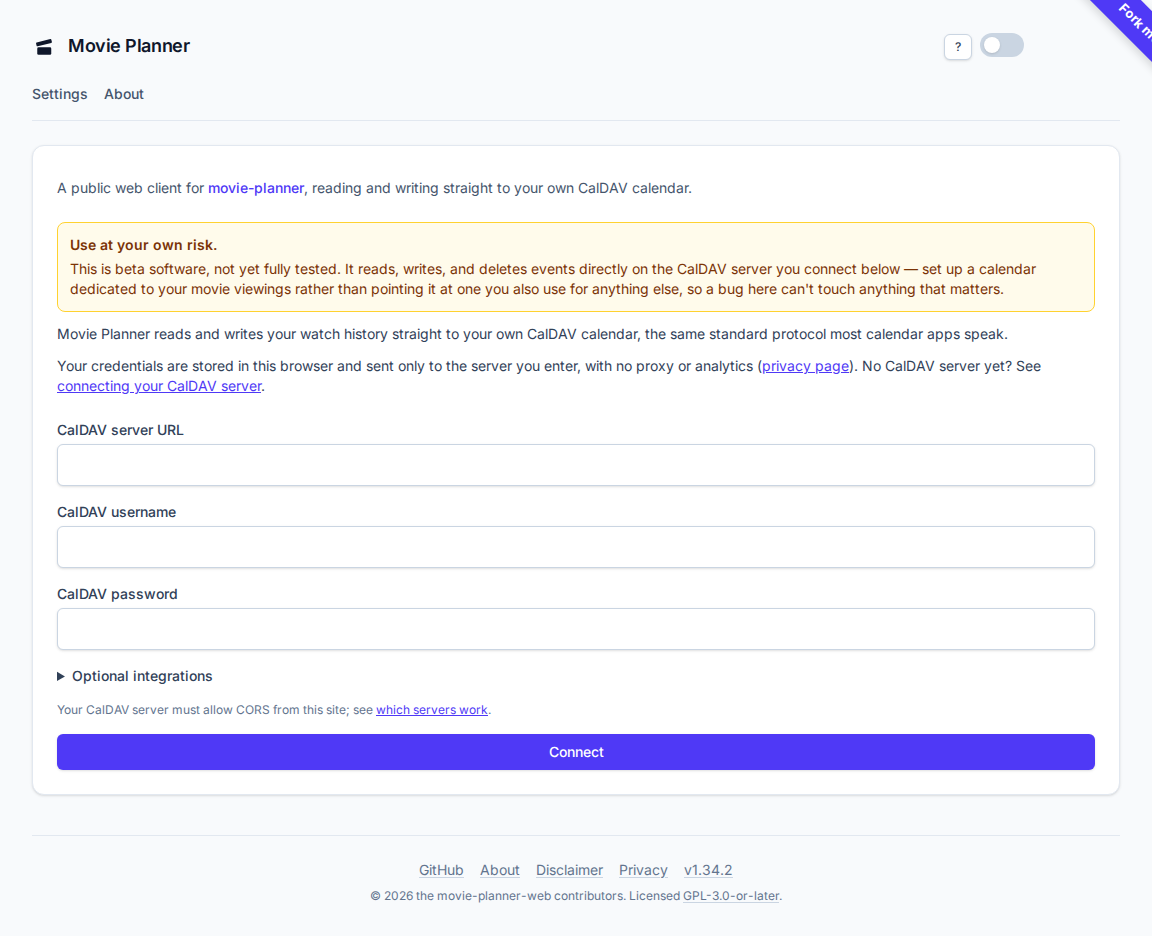 The first-load connect form, in light mode